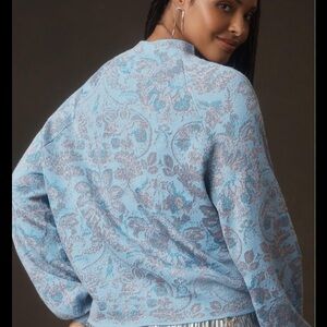 Anthropologie Light Blue Paisley mock neck sweater